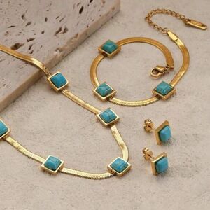 Turquoise Square Stud Earrings A1219